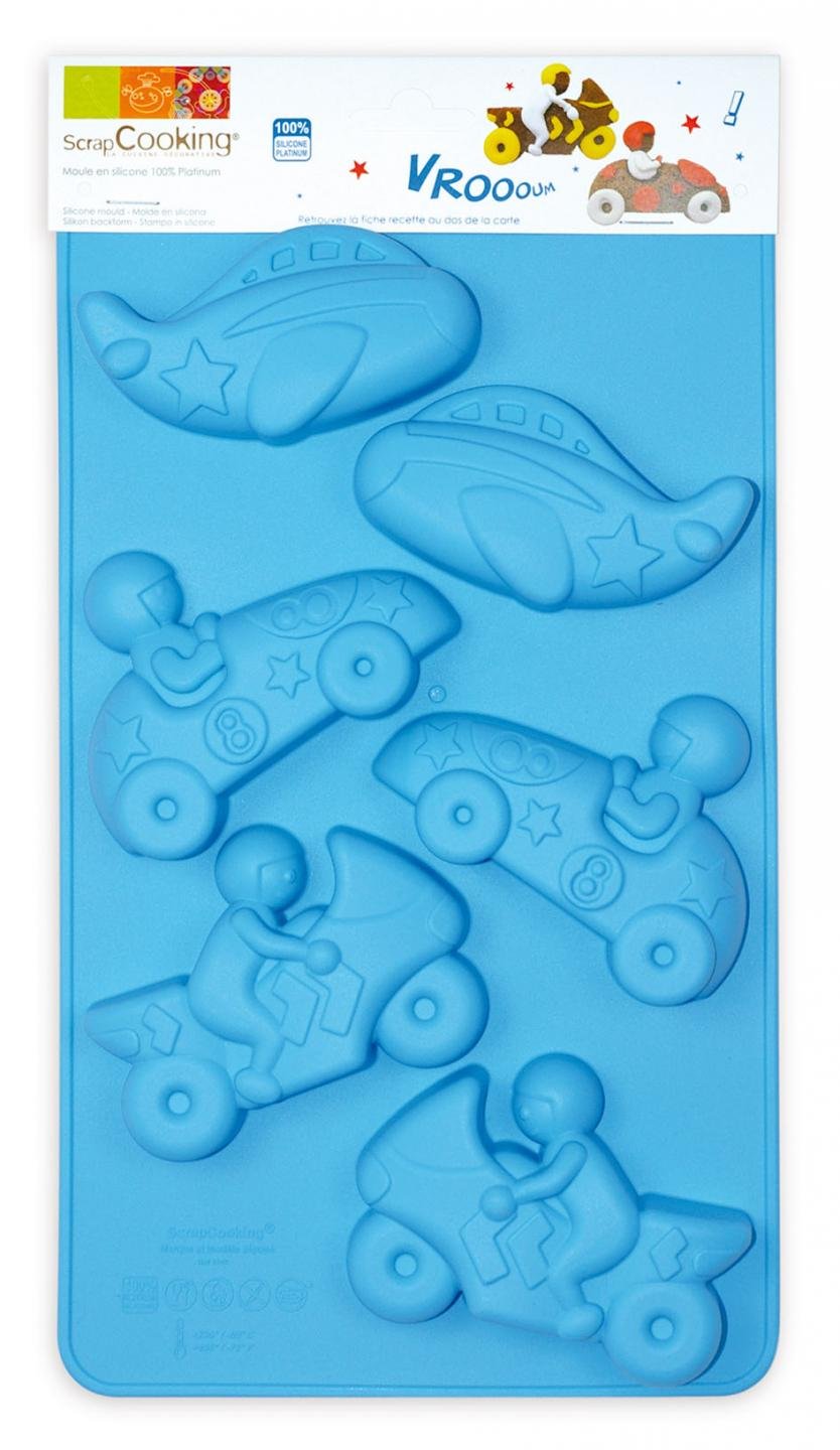 Moule silicone transports bleu ScrapCooking gâteau voiture train camion 33x17.5