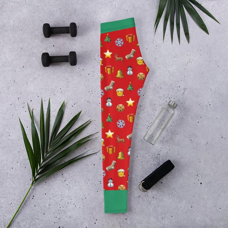 FIERCEPULSE Christmas Emoji Leggings for Women - Soft Mid Waist Holiday Icon Printed Yoga Pants Stretchy Workout Gym Tights
