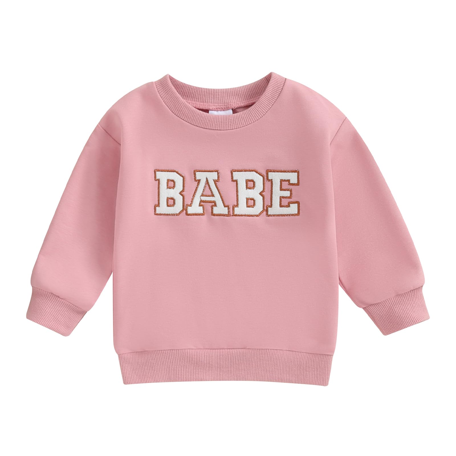 BULINGNA Casual Toddler Baby Girl Fall Winter Sweatshirt Babe Letters Embroidery Long Sleeve Pullover Tops (Pink, 3-6 Months)