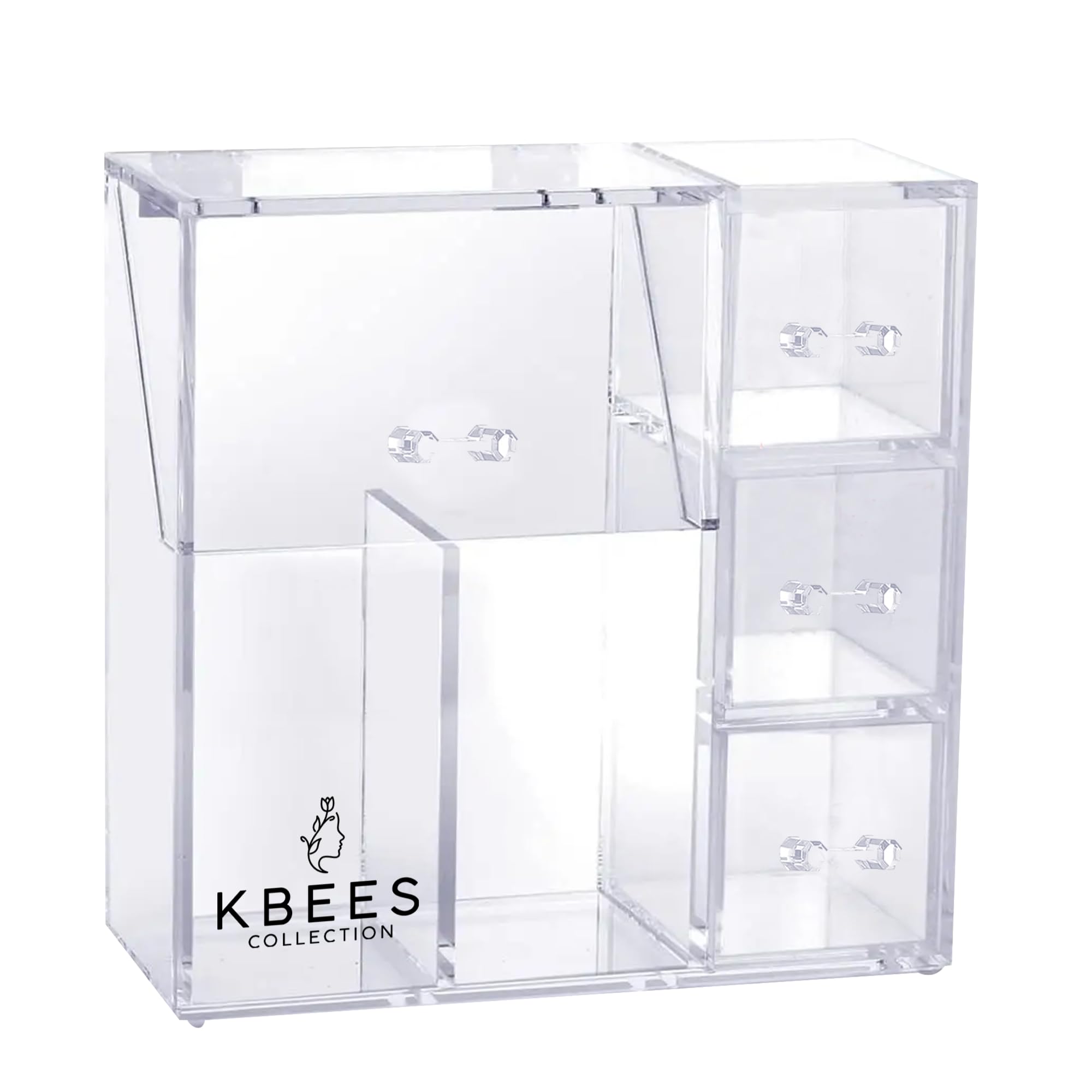 Clear Makeup and Accessories Organizer. Designed with Four Hole Space Storages. Ideal for Cosmetic, Skincare, Toiletries, Makeup Brushes, and Accessories. Compact and Stylish Organizer by Kbees