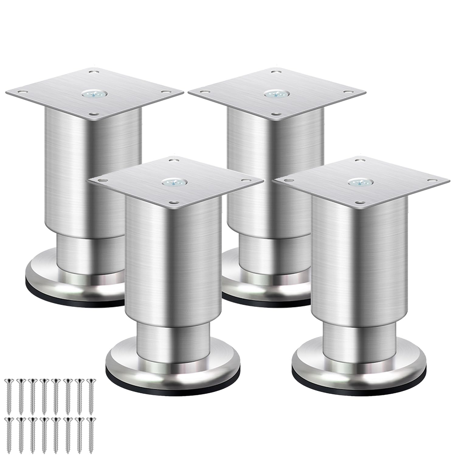 GHHVFEC Adjustable Stainless Steel Table Legs - 4 Metal Replacement Feet for Couch, Chair, Desk, Bench, Coffee Table & Cabinet, Includes Screws for Easy Installation