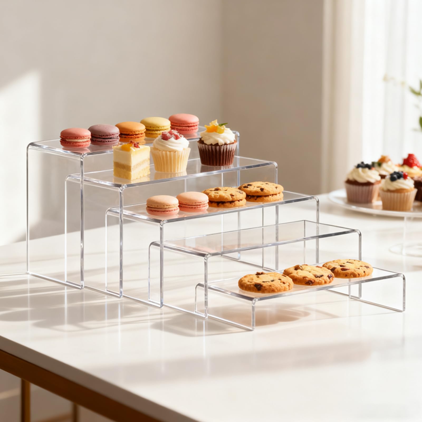 10 supporti per display in acrilico, 5 misure, trasparenti Riser, supporto per display, cosmetici, cupcakes