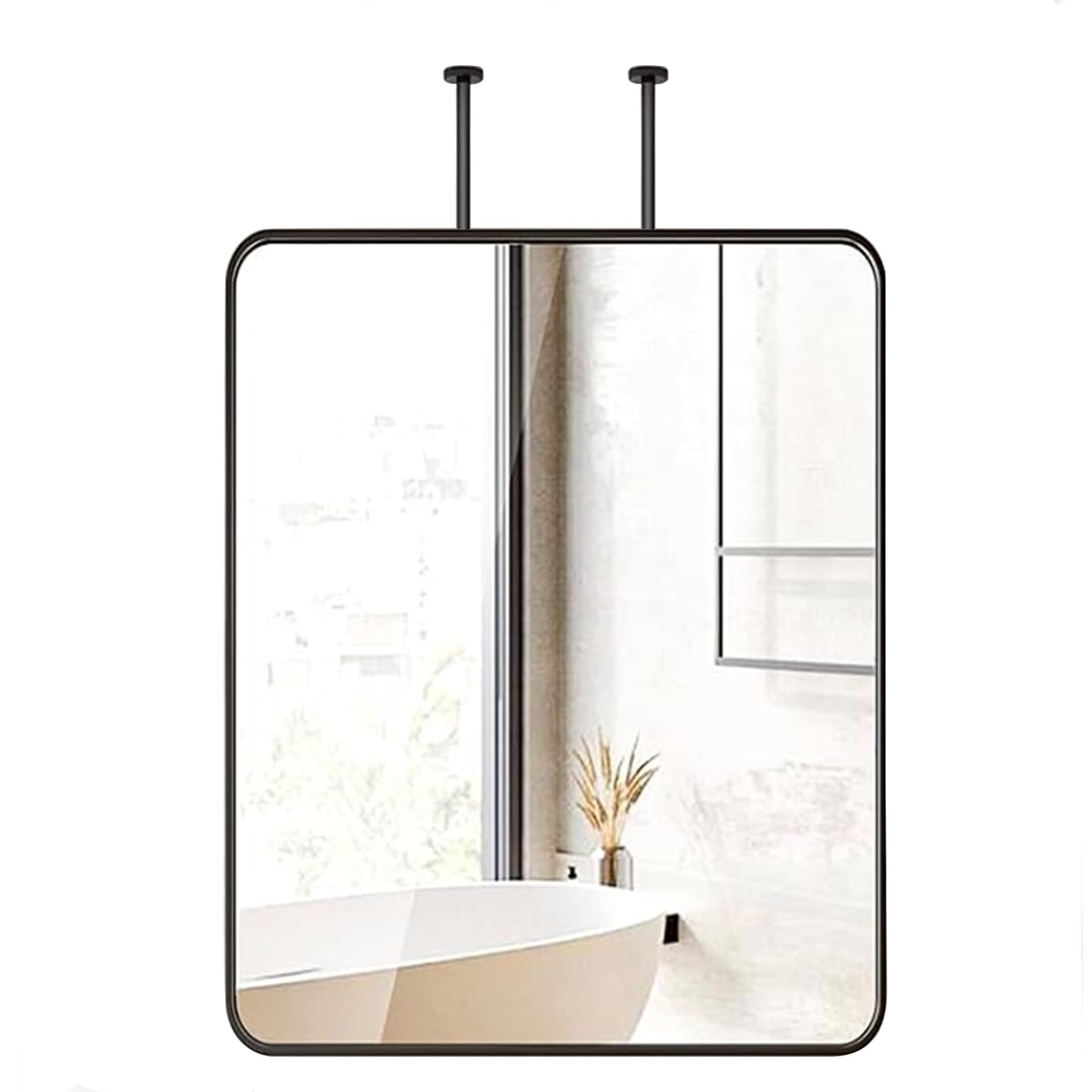 BKSXSOP Ceiling Mounted Black Mirror Rectangular Wall Home or Hotel Bathroom Vanity with Double Hanging Rod HD Mirror, Mirrors for Wall, Shower - Boom can be customizable (Size :