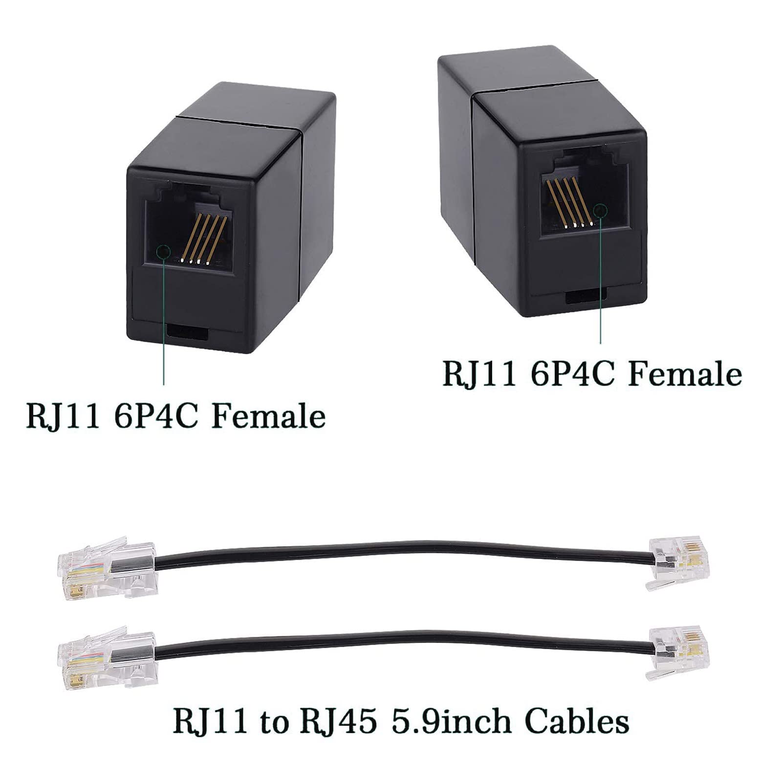 Cavo Telefonico RJ11 6P4C Piatto | 2 Metri Per Modem Router Fax E DSL | Connettori Maschio-maschio Per Internet E VDSL | Colore Nero