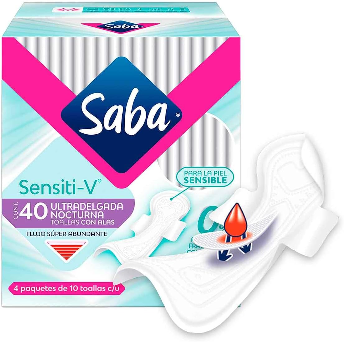 Saba Sensiti-v, Toallas Ultradelgadas Nocturnas, Flujo Súper Abundante ...