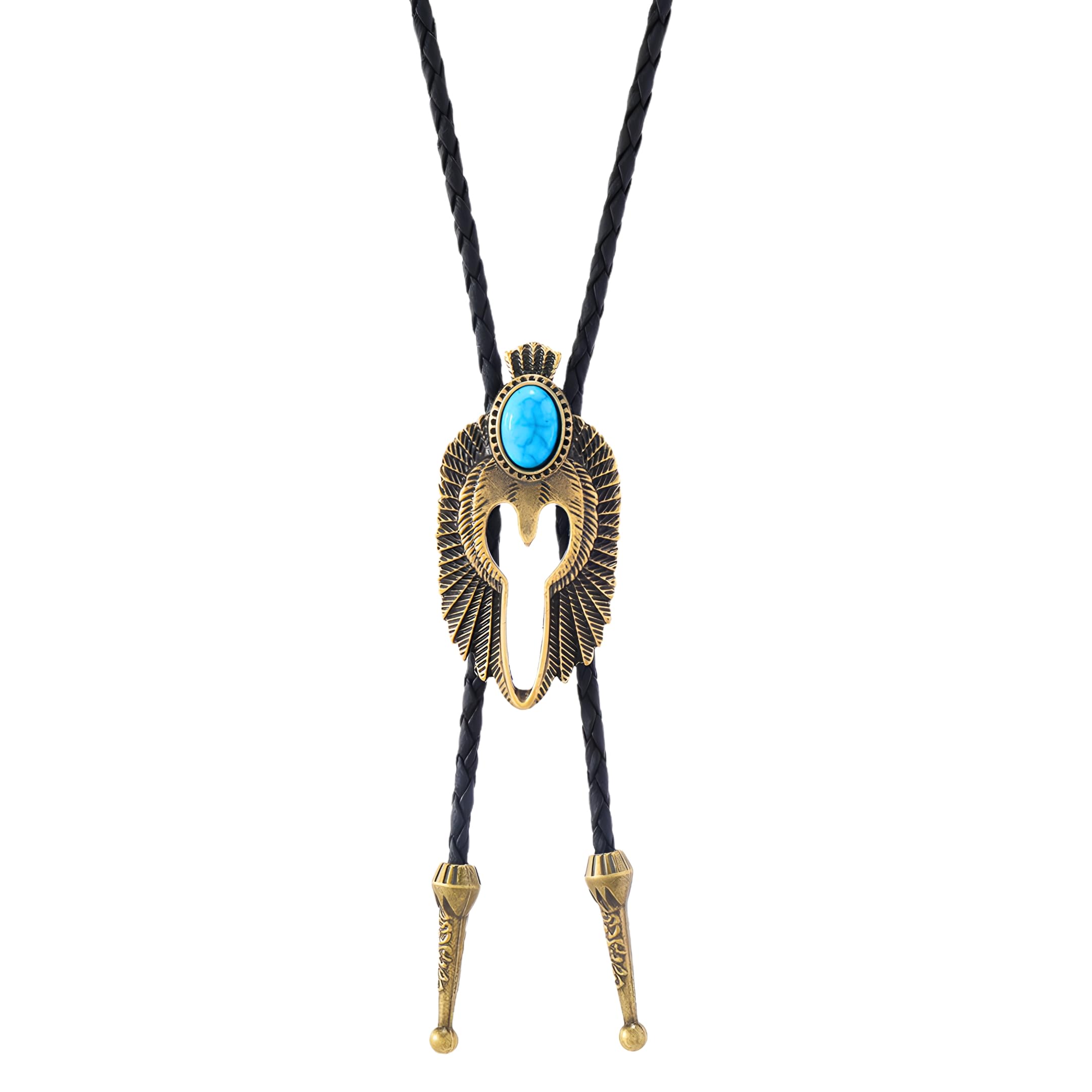 TURQUOISE FALCON BOLO – 2.4 inch Pure Stainless Steel Pendant with Adjustable Black Leather Rope for Men & Boys-image-3