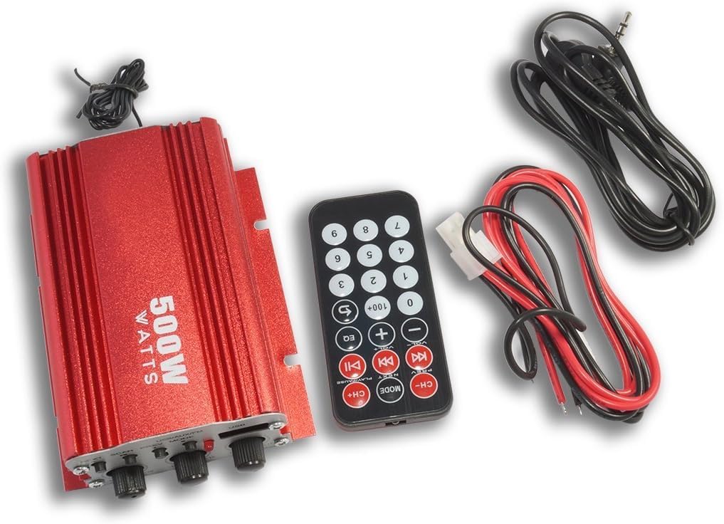 SQUADO - Amplificatore con bluetooth Stereo 500W A 2 Canali con Telecomando 12V Mp3 USB Audio Speaker