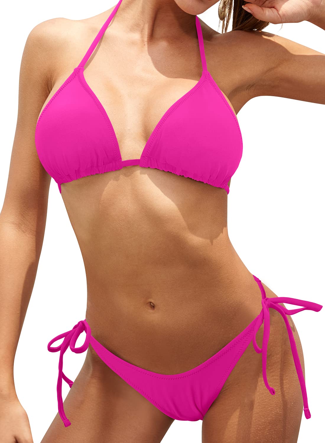 SHEKINI Traje de Baño de Dos Piezas Mujer Acolchada Clásico Ajustable Halter Triángulo Bikini Top Bikini Brasileño Cintura Baja Bikini Bottom Bikini de La Playa
