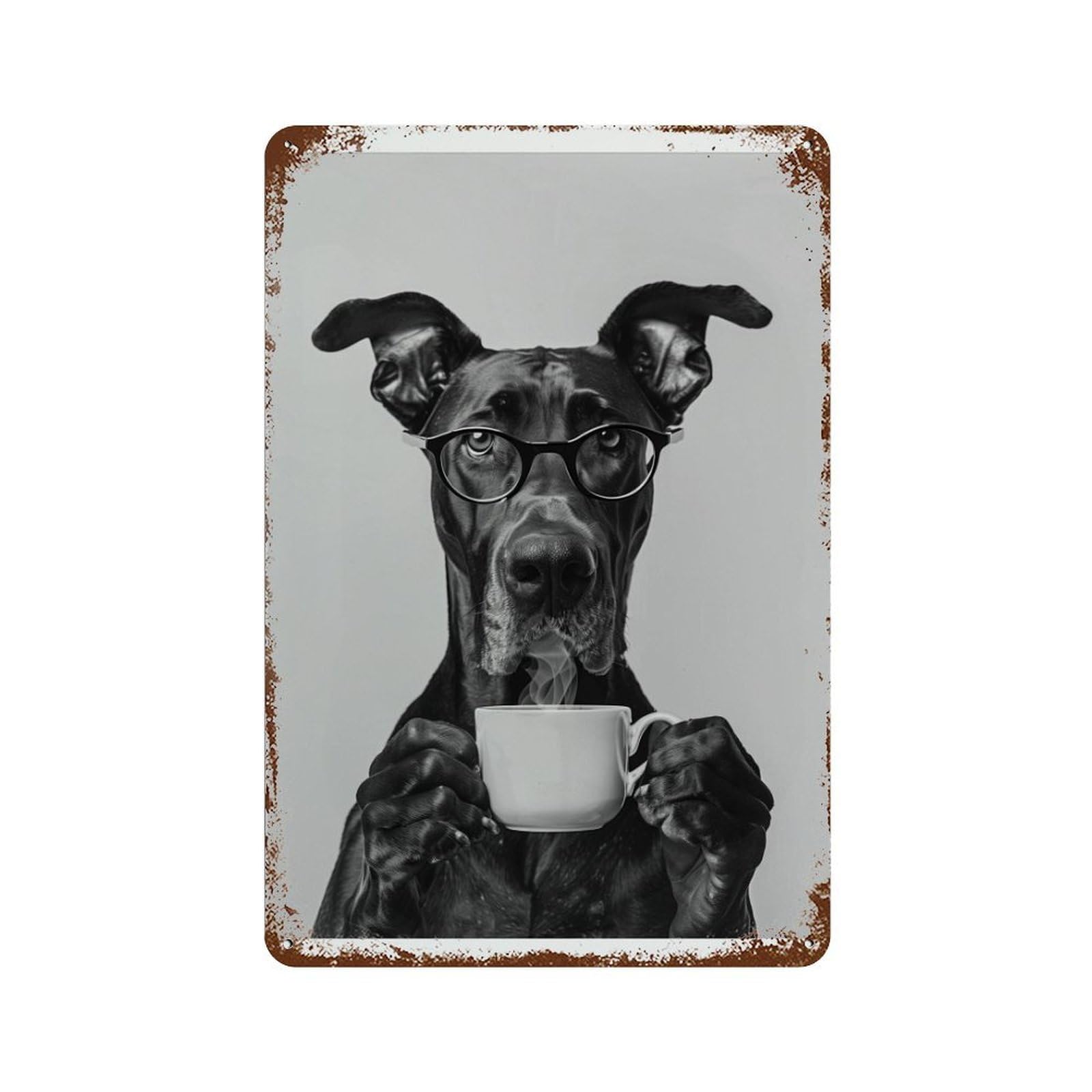 xiaoxiaoshen Great Dane And Coffee Black White Wall Decor Art Metal Tin Poster Modern Home Decor Art Home Bar Shop Decorations Vintage Sign 30x20cm