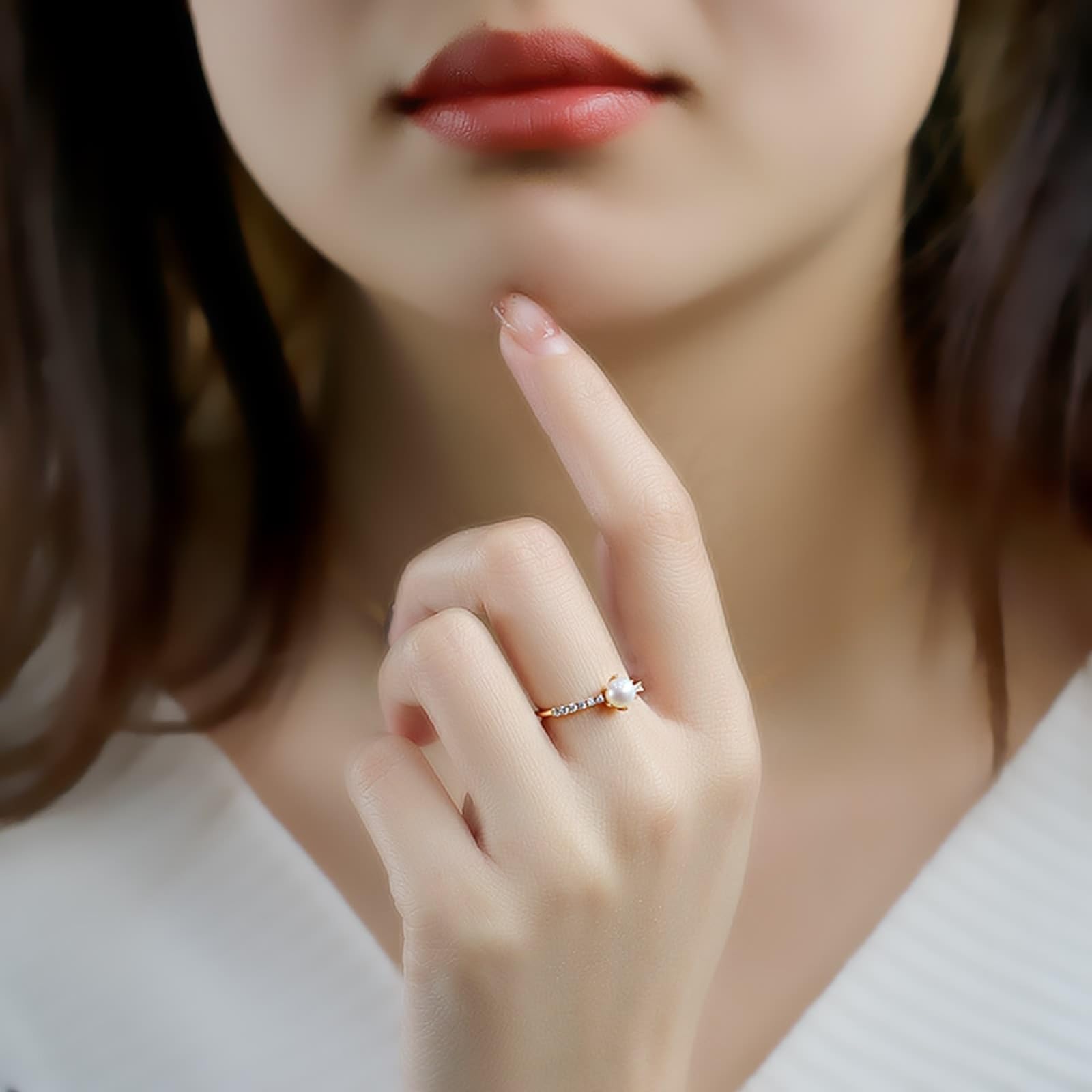 Au 375/585/750 Bague de mariage en or avec perle élégante en filigrane