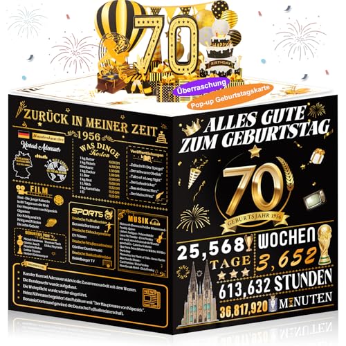 OLOSONG Geburtstagskarte 70 3D Pop Up Karte Geschenke Zum 70 Geburtstag für Mann Frau Lustige Golden Deko 70. Geburtstag Für Mama Oma Papa Ehemann Ehefrau Freunde Ihn Sie Back in 1956 Mit Umschlag