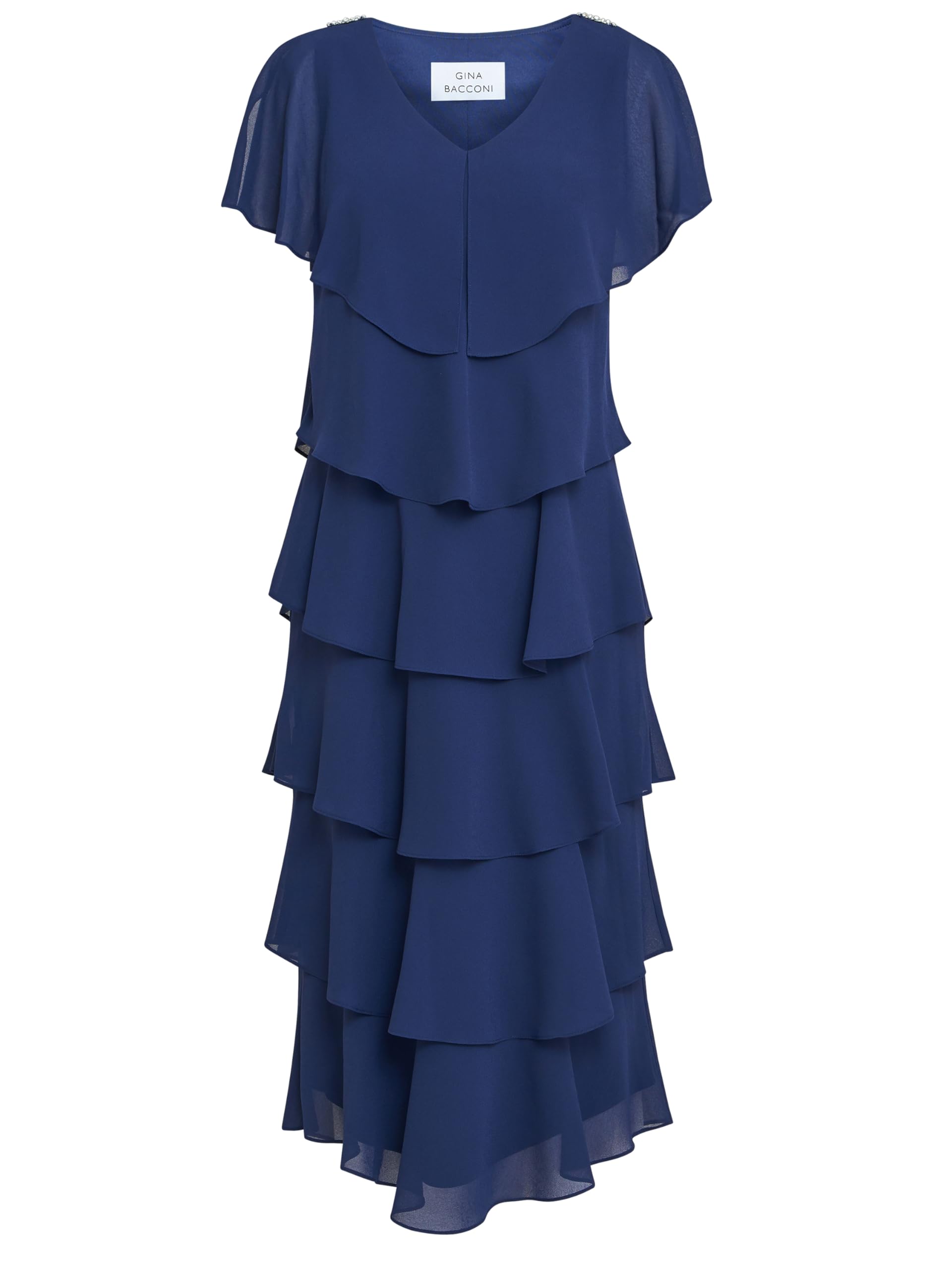 Gina Bacconi Women's Rebecca Midi Tiered Cocktail Dress - Navy - 10