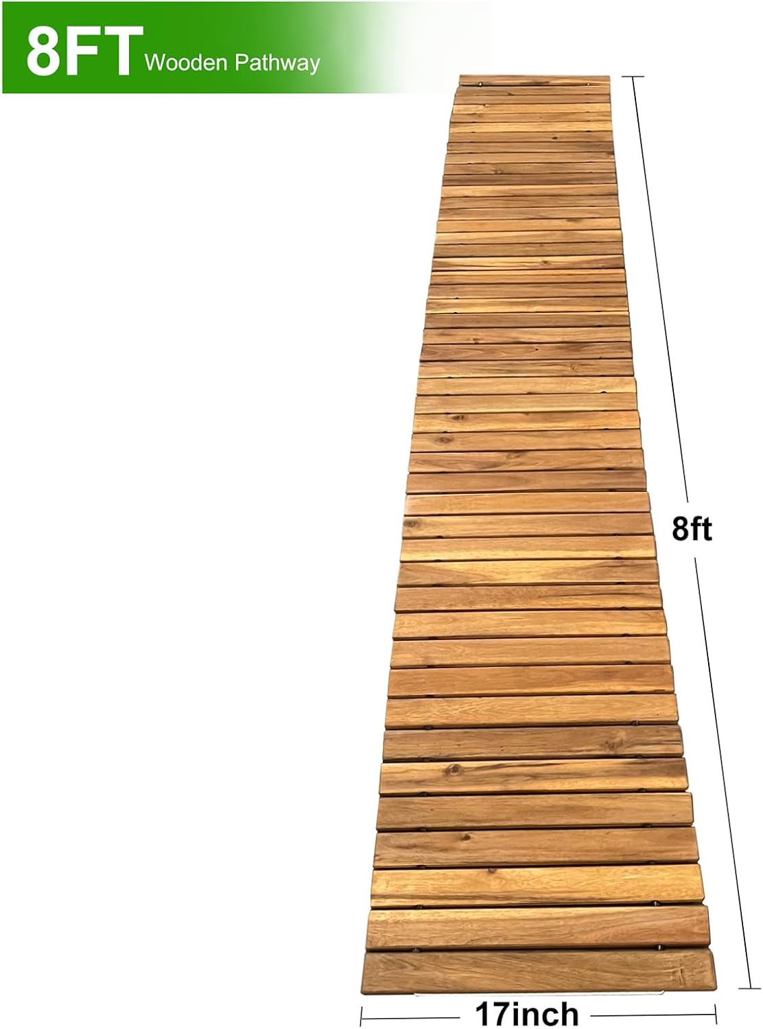 Wellco 8 FT Wooden Garden Pathway,Outdoor Roll Out Straight Walkway,Wood Patio Flooring Path Decorative Garden Boardwalk