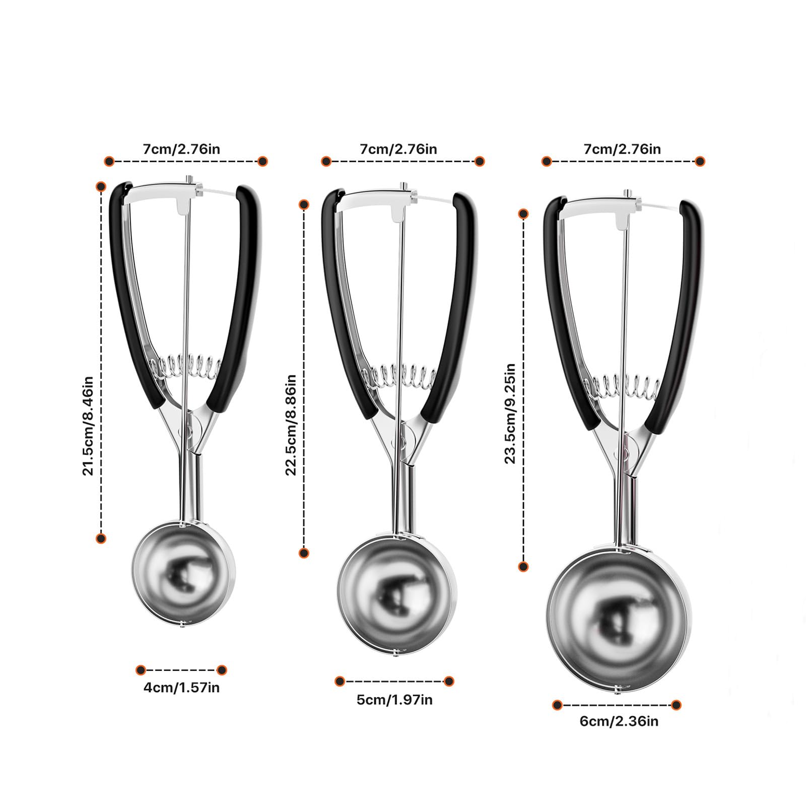 Cookie Scoop Set, 3Pcs Ice Cream Scoopers, 18/8 Stainless Steel Cookie Dough Scoop with Trigger Release - Image 2