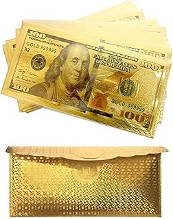 10 X $100 Dollar Bills Envelope Money Card Gift Gold Foil Plated Banknote for Cash Gifts
