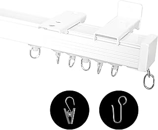 Ceiling Curtain Track, Ceiling Wall Mount Room Divider Curtains Track Rods Heavy Duty Ceiling Track Curtain Rail, RV Ceiling Track for Curtains with Rollers Hooks Clips for 3-6ft, White