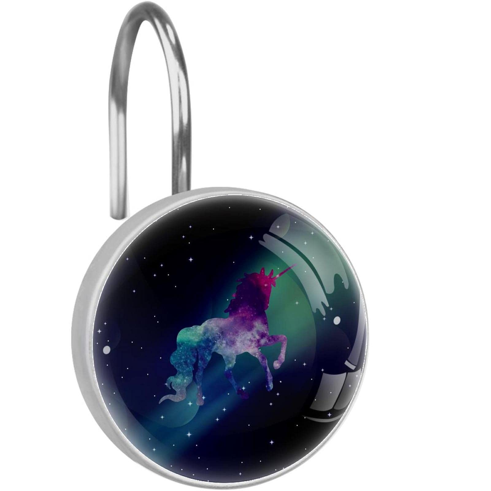 Crochets rideau de douche acier inoxydable décoratifs licorne galaxie pour anneaux salle de bain