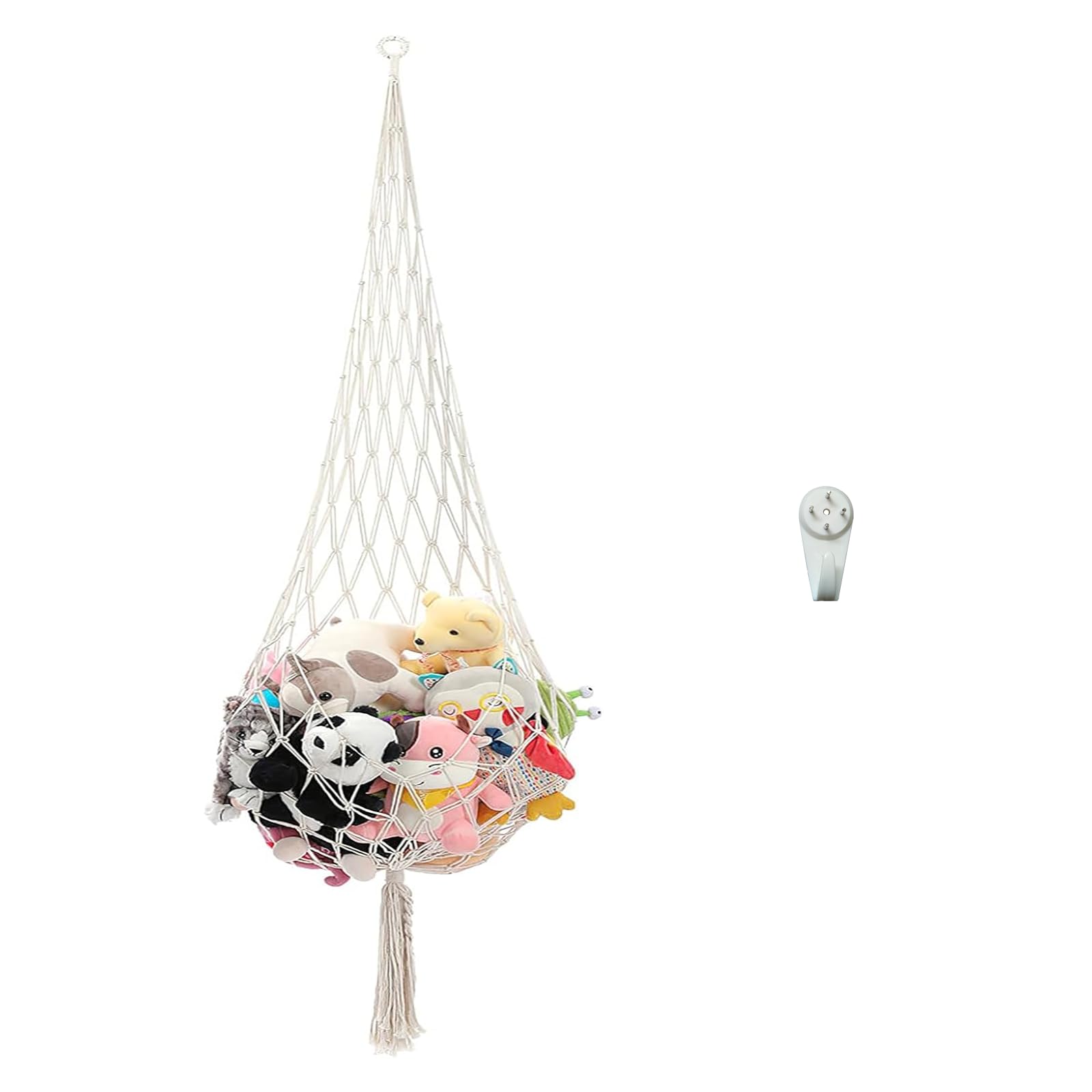 Filet de Rangement pour Animaux en Peluche, Hamac Peluche sac Rangement Jouet, Chambre à Coucher Jouets D'angle, pour Coins de Chambre, Murs et Plafonds, Livré avec 1 Crochet, Blanc
