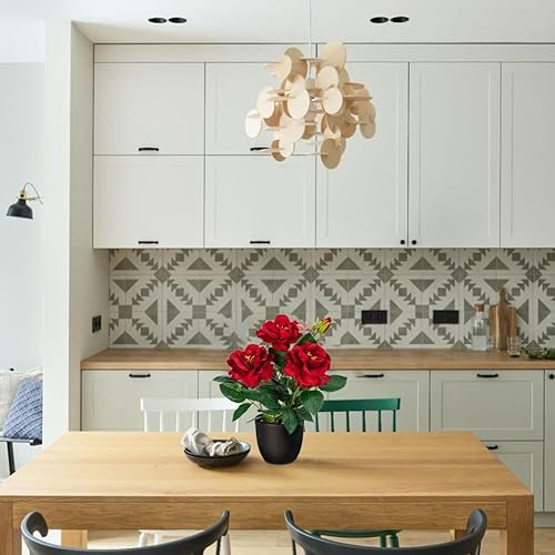 Miniatura 4 de Hollyone Plantas y flores artificiales con florero, rosas rojas, flores artificiales pequeñas en maceta, flor de seda sintética con maceta negra,