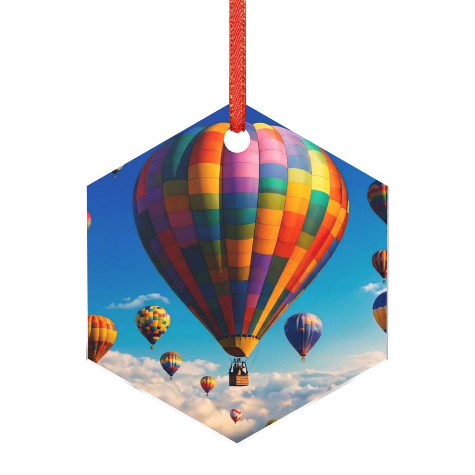 Acrylic Ornament Christmas Tree Decoration Clear Round Pendant with Red Ribbon Hot Air Balloons Christmas Ornaments Indoor Outdoor Hanging Acrylic Pendants for Xmas Party Decor