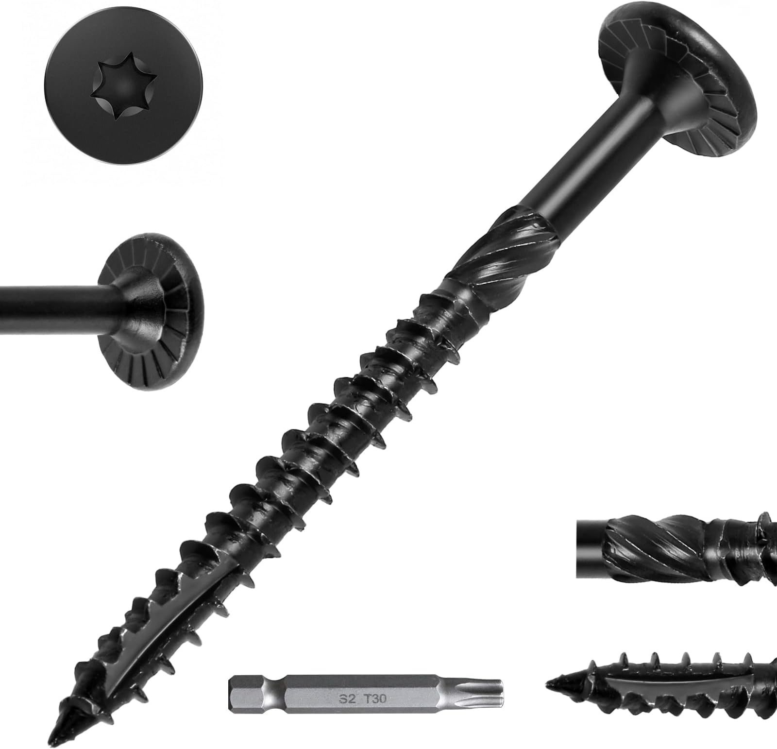 #14 Heavy-Duty Wood Screws, Star Drive Deck Screws, Rust Resistant Timber Screws for Timber/Log/Landscaping Wood (2-7/8 Inch,50Pcs,Black)