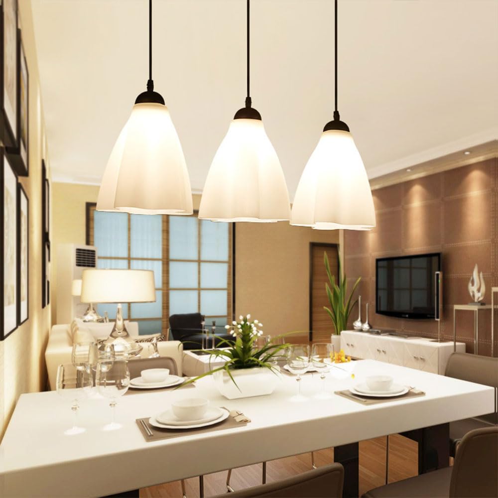 Minimalistyczna lampa wisząca z białego kryształu, elegancka lampa wisząca do wnętrz, nowoczesna lampa sufitowa E27 do sypialni, salonu, kuchni, jadalni (3 światła) (rozmiar: A)