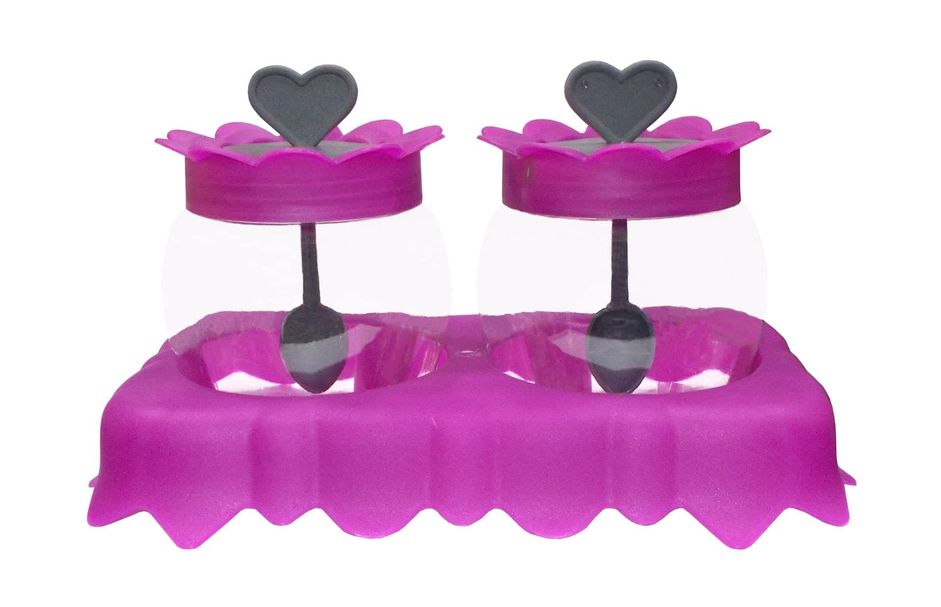 Kotak SalesSunflower Dining Table Stand 2 Piece Pickle Jar Spice Tray Spoons Virgin Plastic Kitchen Storage Container Serving Salt Pepper Sauces Masala Mukhwas Aachar Dry Fruit 500ML Each (Purple)