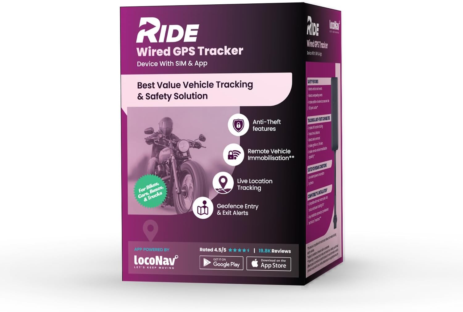 Ride with Remote Engine Lock - Wired GPS Tracker for Bike and Car with Free Relay | Wired Device with Engine On/Off, Anti-Theft and Geofence Alerts | PAN India Installation | 1 Year SIM Data