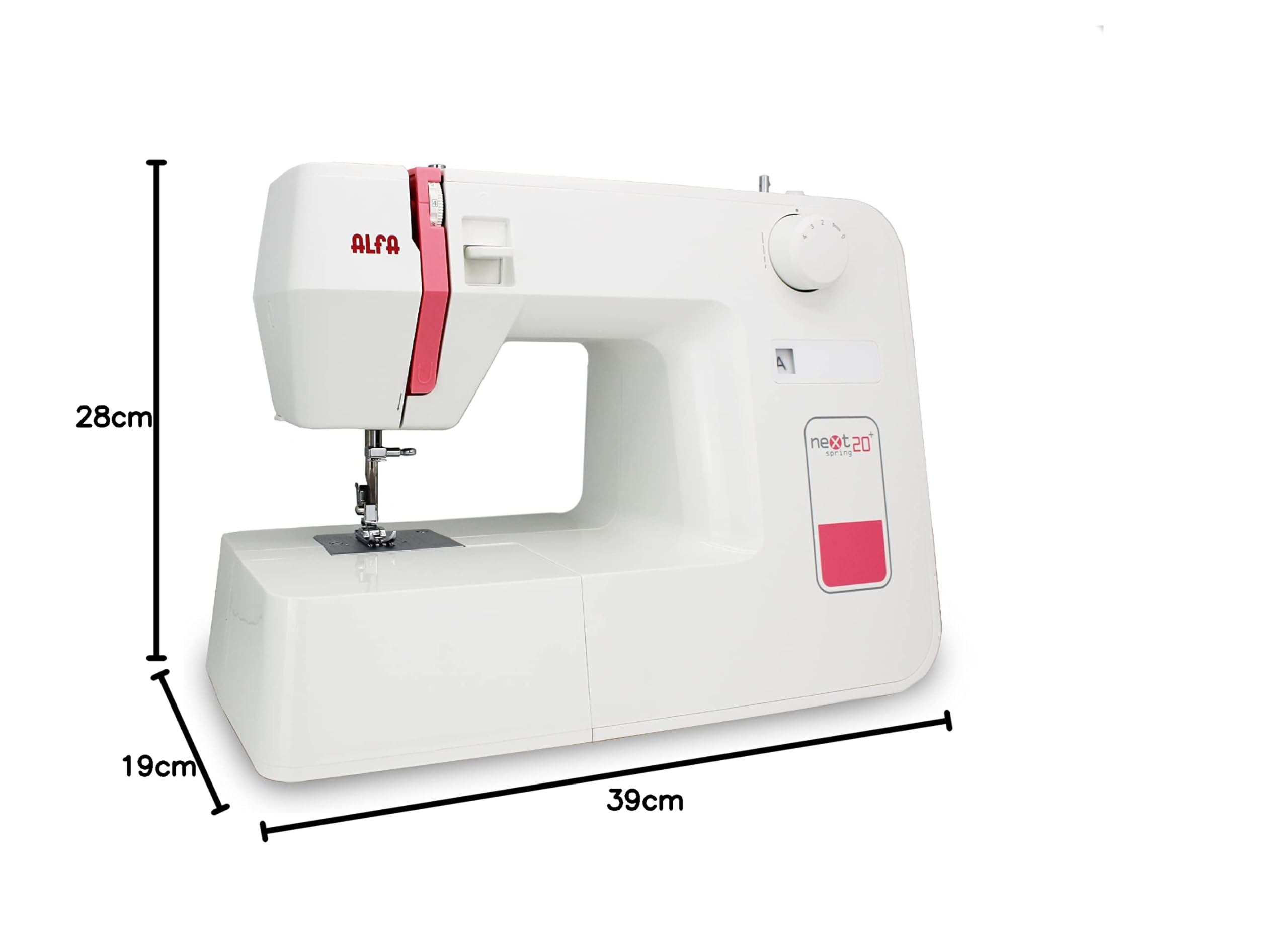 Alfa Next 20 Spring+ Maquina de Coser, Rosa Coral, 30 x 19 x 37 cm