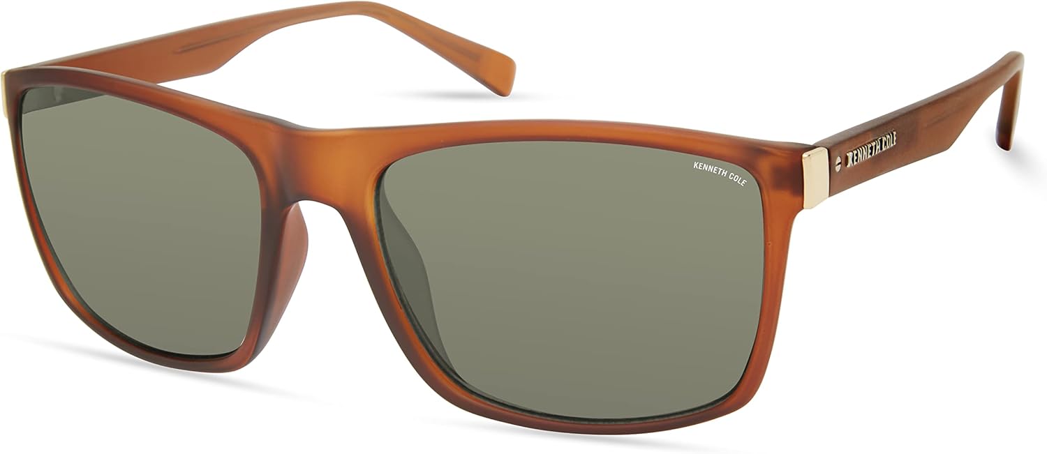 Kenneth Cole New York Men's Rectangular Sunglasses, Matte Light Brown/Green, 57mm