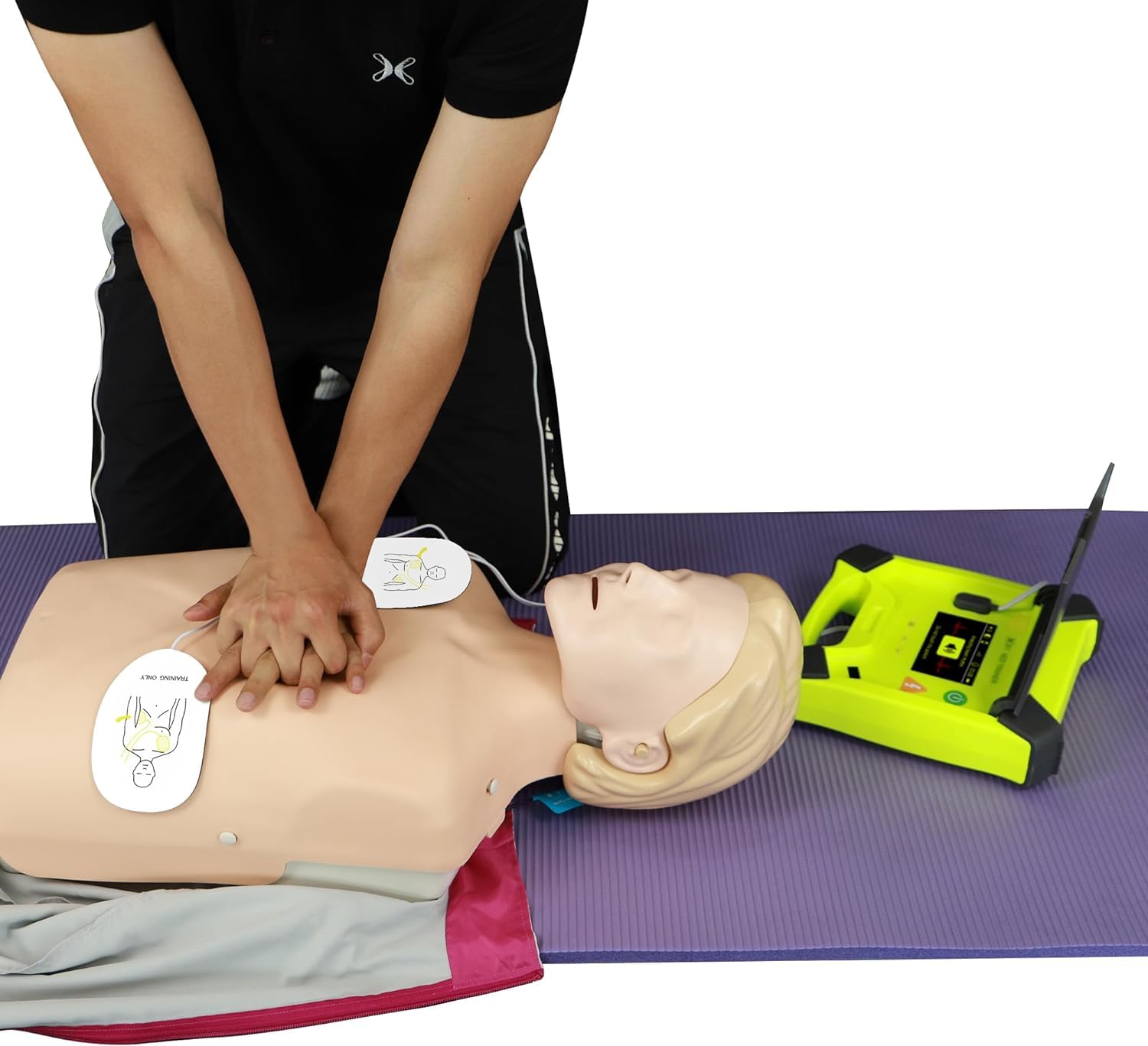 Desfibrilador de Entrenamiento o Trainer con Pantalla, Voz en Español Polaco Francés Inglés, Enseñanza de RCP, 10 Escenarios, Desfibrilador Formacion para Curso de SVB y DEA (XFT 120G)
