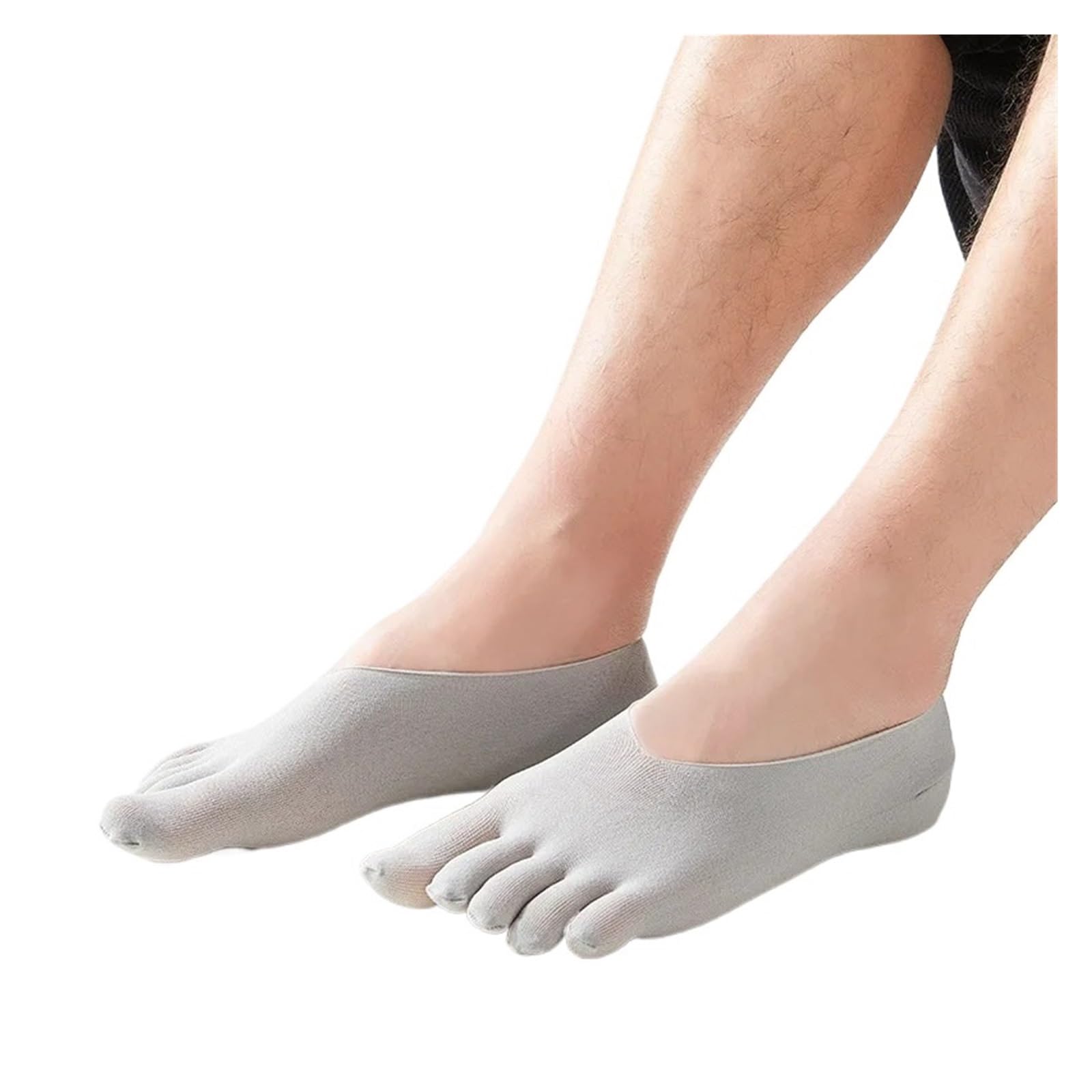 XCTDSVAH Toe Socks 5 Pairs Mens Five Finger Silk Invisible Summer Thin Breathable Low Cut Socks Hidden(5 pairs Gray)