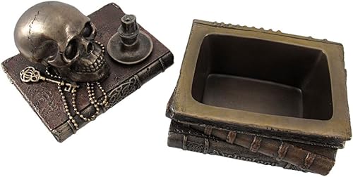Miniatura 5 de Veronese Design 4 34 pulgadas de los libros de estudio del mago y la baratija del cráneo Secreto Stash Box Escultura de resina Acabado de bronce