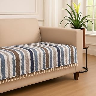 House Urbane Multi Lining Velvet 2 Seater Sofa Cover with Tassels | Quilted Anti-Slip Sofa Protector for Living Room | Was Price In India