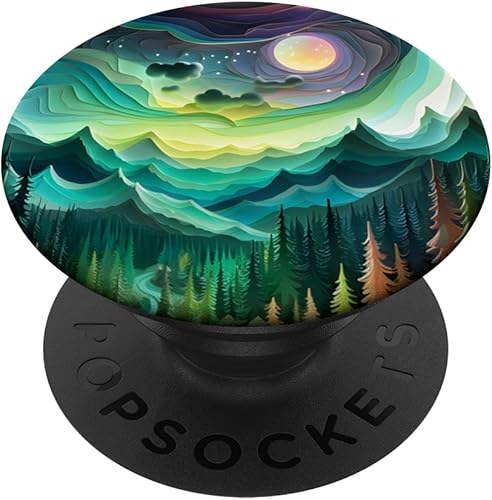 Bosque de la aurora boreal  Moonlight Aurora  PopSockets PopGrip intercambiables de papel