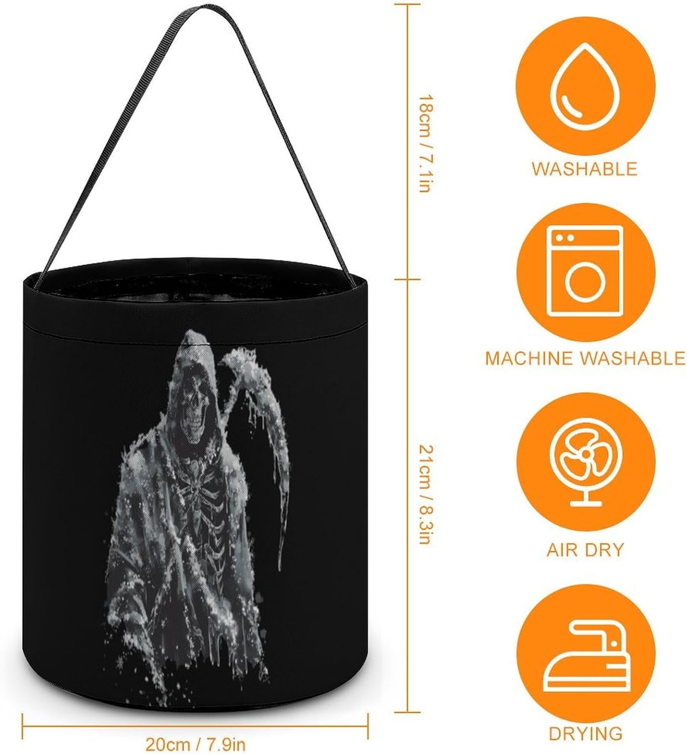 Grim Reaper Halloween Treat Bag Reusable Candy Basket Tote Goody Bags Gift Party