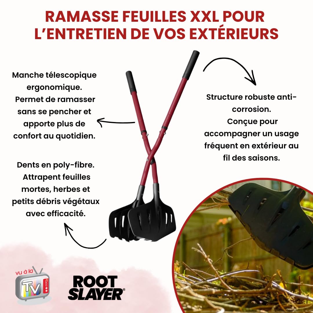 VENTEO - Pince Multifonctions Ramasse Feuilles XXL Rootslayer | Manche Télescopique Anti-Corrosion et Mâchoires en Poly-Fibre | Pince de Ramassage Feuilles, Fruits et Déchets | Outils Jardinage