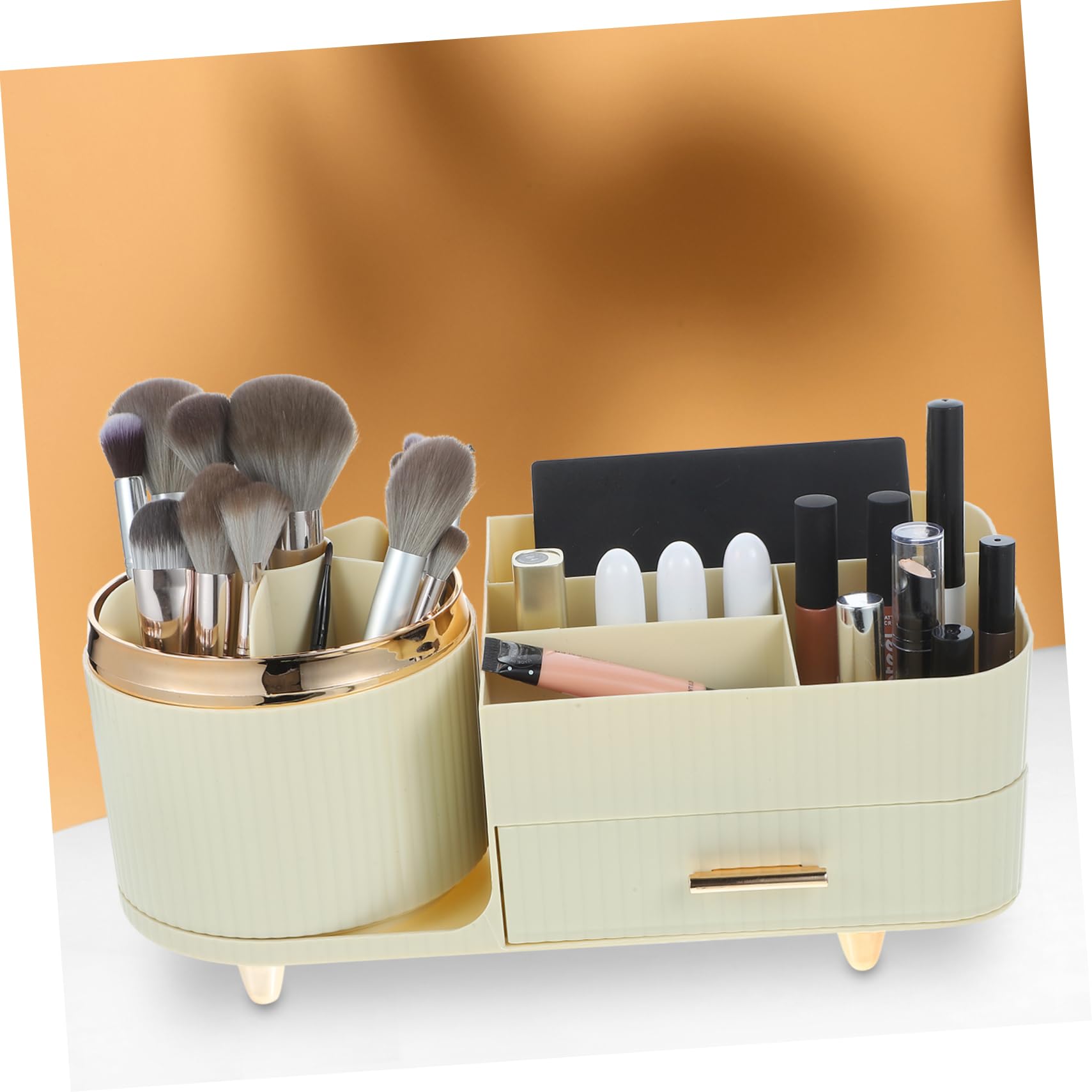DECHOUS Drehbarer Make Up Pinselhalter mit Integriertem Organizer aus Pet