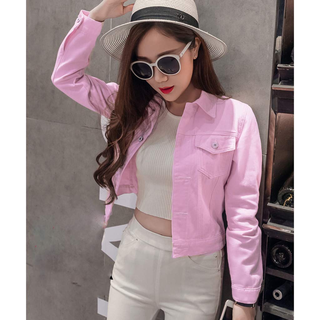 Jeans Giacche estive da donna, casual, tinta unita, in denim, alla moda, jeans da donna, elasticizzati, alla moda, leggero, alla moda, elegante (rosa, S), Colore: rosa., S