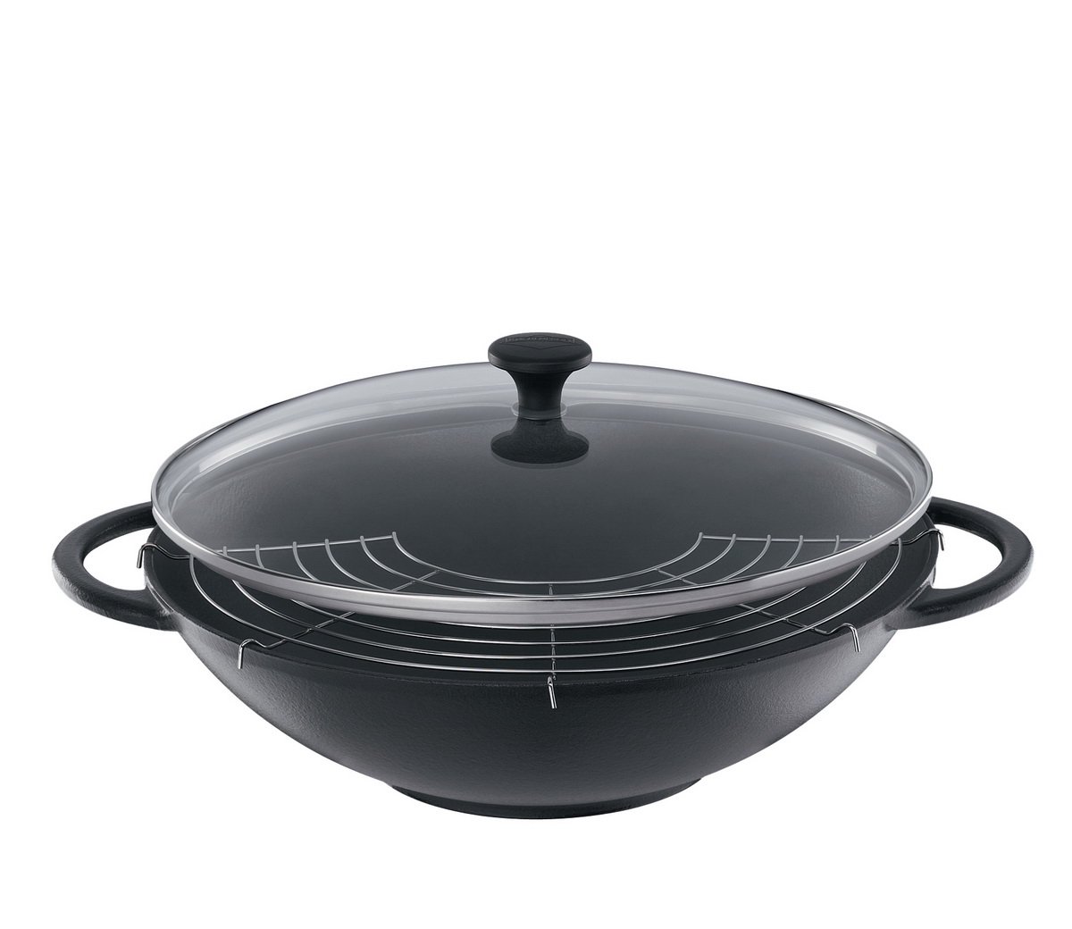 Küchenprofi Wok, Glas, Schwarz, 45,5 x 36 x 9,5 cm, 04 1500 10 37 | Inklusive Abtropfgitter, Wender und Chopsticks – induktionsgeeignet, vielseitig einsetzbar und pflegeleicht