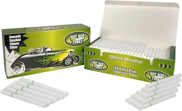 HotRod Cigarette Tubes Menthol 100mm 400 Count 200 Tubes x 2 Boxes Empty Tubes with Filter 20mm Double Filter Smooth Draw, No Aftertaste USA Made Fits Most Injector rolling Machines