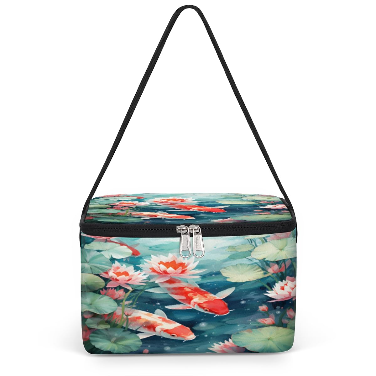 GzLeyigou Kois Carps Family Lunch Bags for Women Men 9 Cans, Hot & Cold Food Delivery Bag Insulated Grocery Bag Insulated Lunch Box Lotus and Leaf Cooler Bag for Office Work Picnic Beach