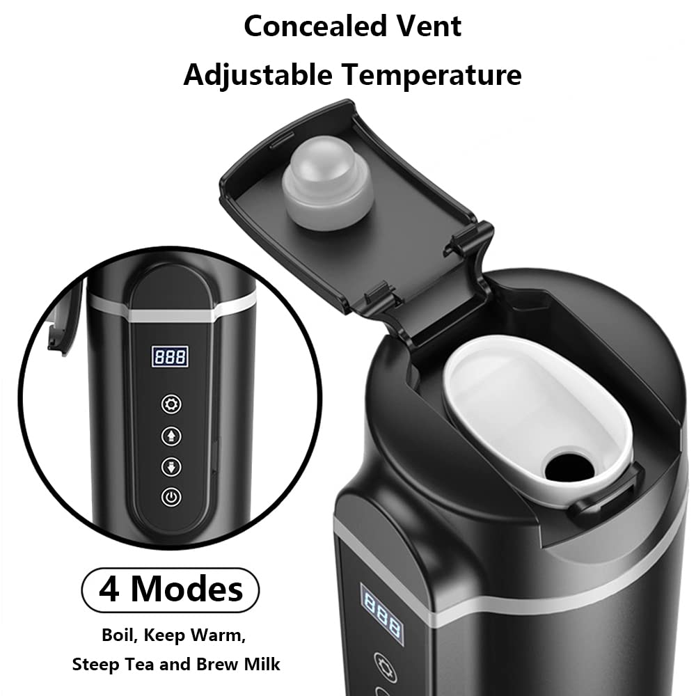 12/24V 420ml Acier Inoxydable Voiture Électrique Chauffé Voyage Tasse Eau Chaude Café Thé Thermique Tasse Tactile Température Réglage Contrôle Eau Tasse, Noir
