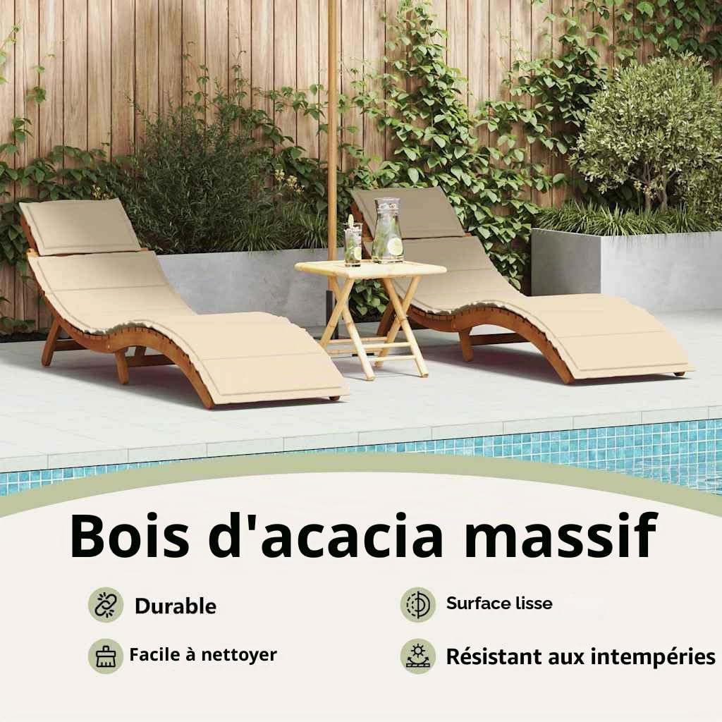 vidaXL Transat 2 pc Bois d'Acacia Massif Beige