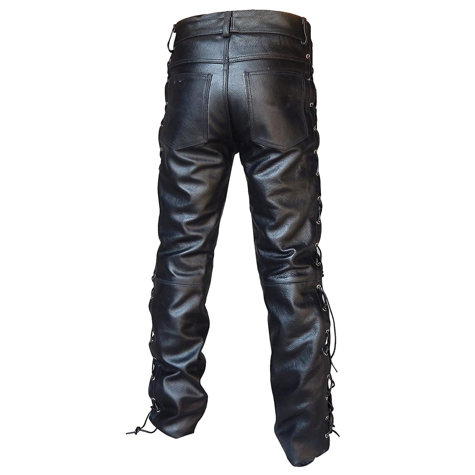 Schnürlederhose mit seitlich Schnürung- Biker Lederhose Herren Damen Bikerjeans -Schnür Lederjeans Motorrad Schnürjeans Schnürhose Leder Schwarz Motorradhose - Bikerhose