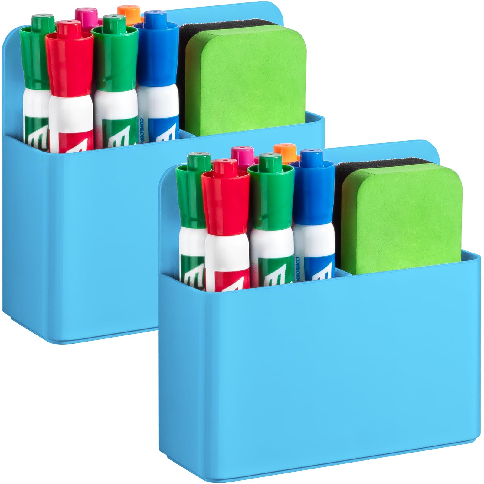 Banafich 2 Pcs Magnetic Dry Erase Marker Holder for Whiteboard, Plastic Magnetic Pen Holder for Refrigerator Fridge, Magnet Pencil Cup for School Classroom, Locker Accessories, Pen Cup Organizer-Blue
