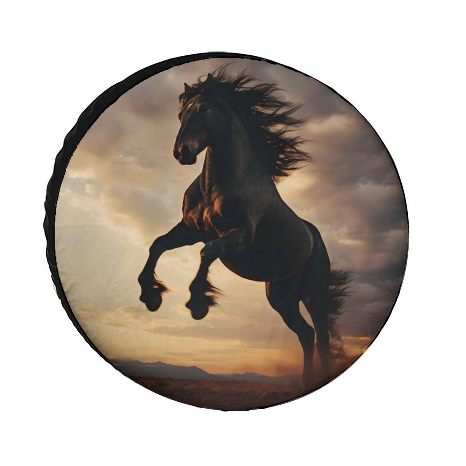 Wild Black Stallion Horse Rearing Animal Spare Tire Cover Universal Wheel Covers Wheel Protectors for Car Truck Travel Trailers Accessories 36inch