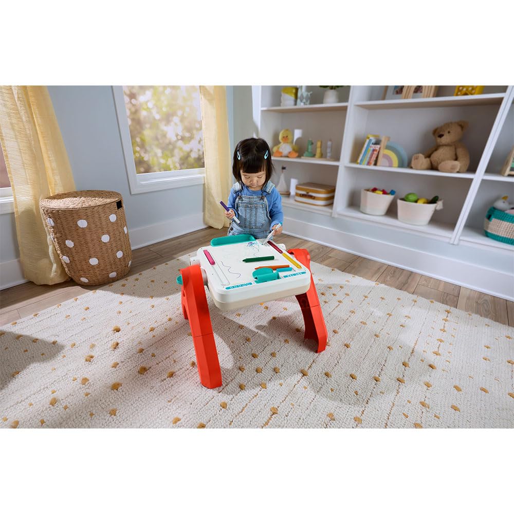 Fisher-Price - Tavolino attività 4 in 1, Pannello interattivo e cavalletto d'Arte, con luci, Suoni e canzoncine, Versione Italiano +ES+in+PT, Giocattolo per Bambini, 6+ Mesi, JGW89