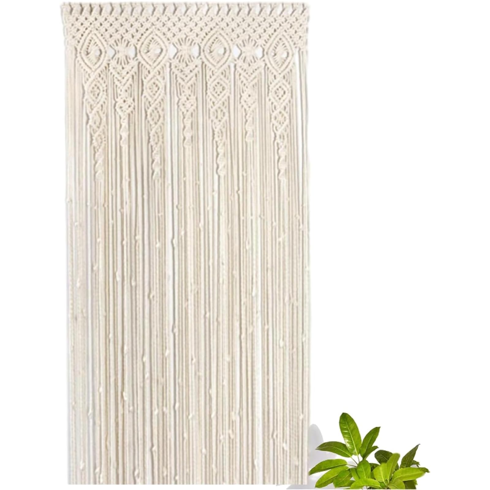 Cortina tejida bohemia para puerta, 90 x 180 cm, 95 x 200 cm, 100 x 200 cm, algodón, encaje, macramé, para colgar en la pared para boda, fondo, arco de ventana, decoración del hogar, color beige