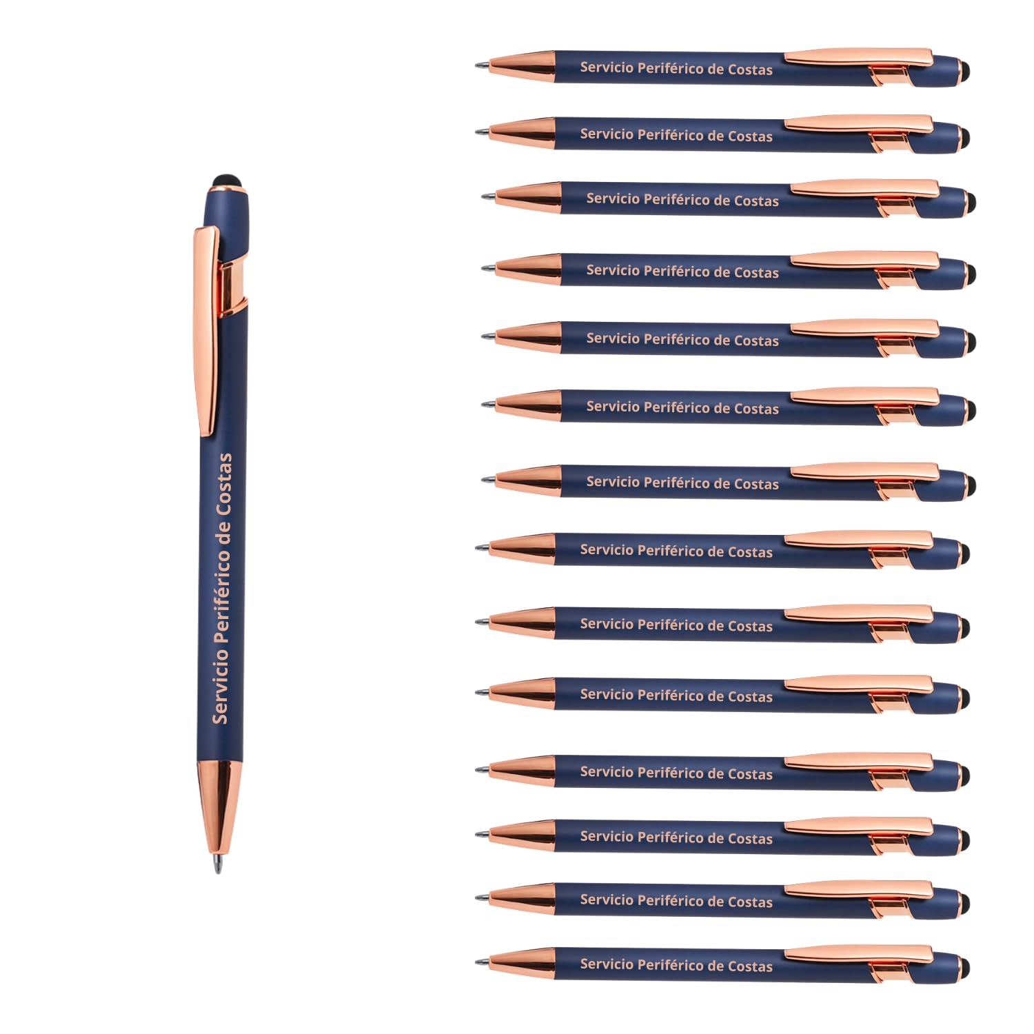 PROMO SHOP Pack 50 bolígrafos Personalizados con tu nombre o texto | Lorix Azul | Puntero para dispositivos móviles | Grabado a láser | Lote bolígrafos publicitarios, bodas, comuniones, merchandising